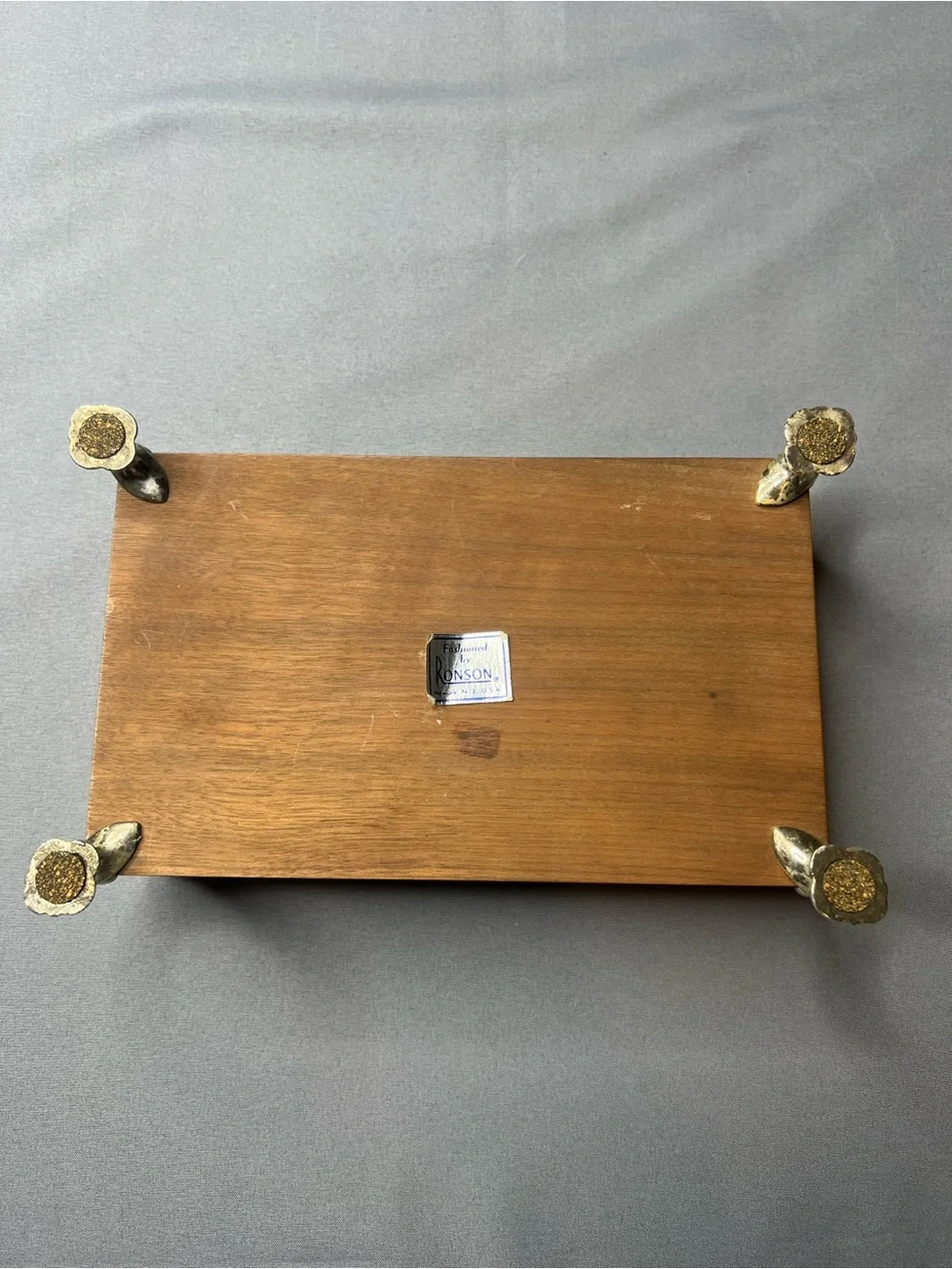 Vintage Ronson Wooden Trinket Box Silver-Plated Feet & Lid Accent | Made in USA